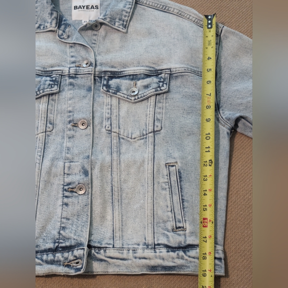 Bayeas Light Wash Blue Denim Jean Jacket - Picture 9 of 15